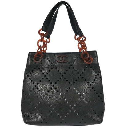 Chanel Vintage Resin Chain Shopping Tote Quilted Caviar Medium