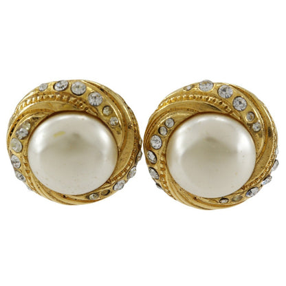 Chanel Vintage Round Clip-On Earrings Metal with Faux Pearl Product Image