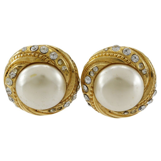 Chanel Vintage Round Clip-On Earrings Metal with Faux Pearl Product Image