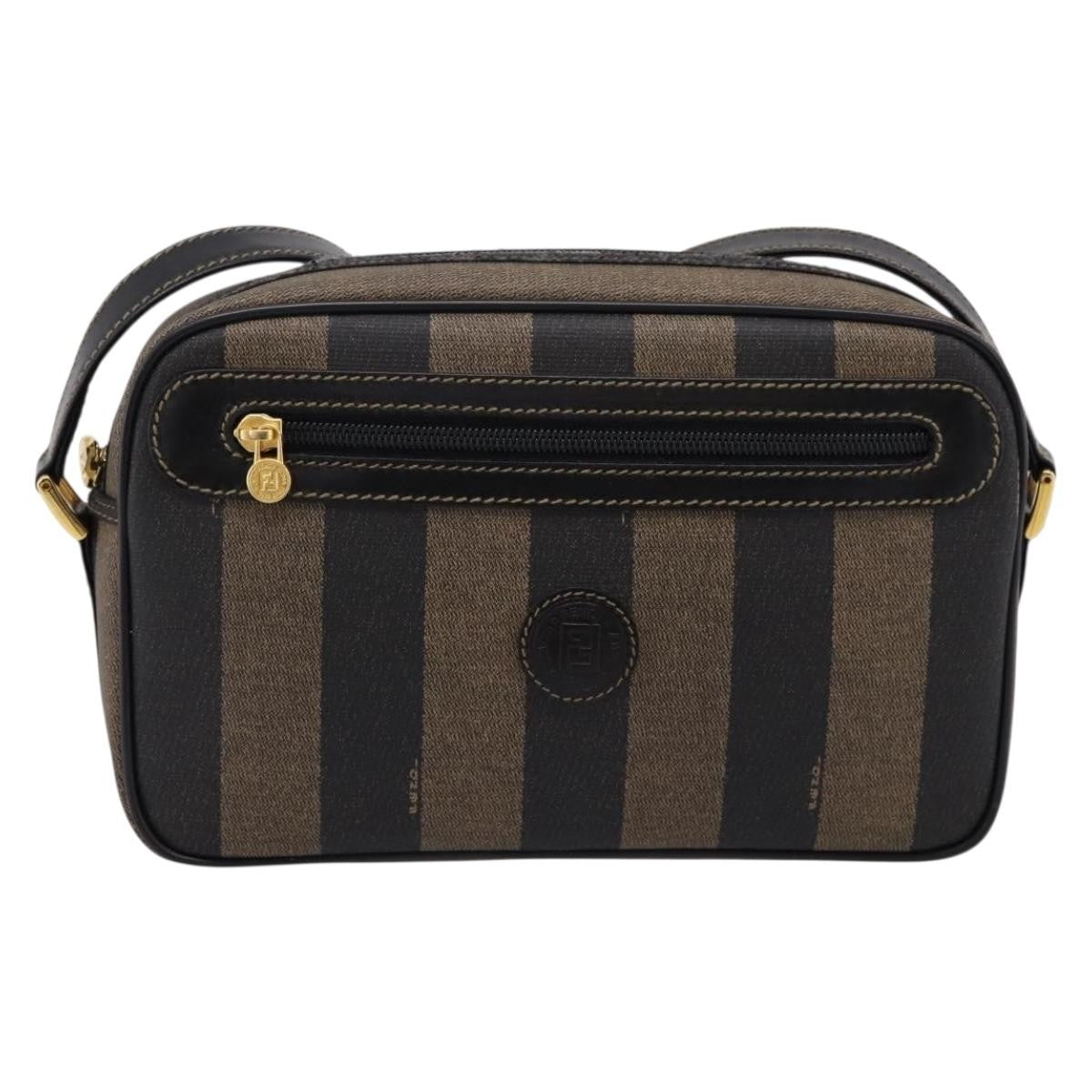 Fendi Vintage Pequin Front Pocket Coated Canvas Small