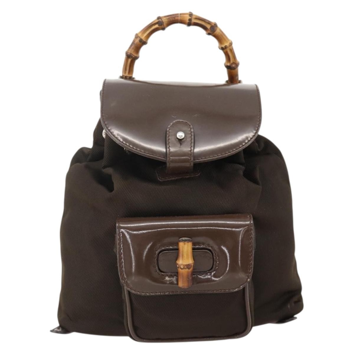 Gucci Vintage Bamboo Backpack Nylon and Patent Leather Mini