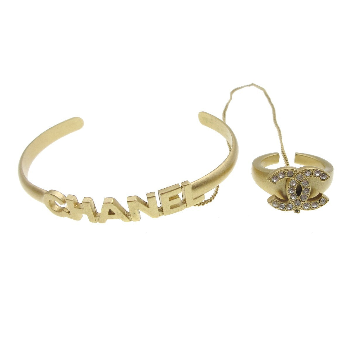 Chanel Logo Bangle with Chain Attached CC Metal with Crystal Product Image