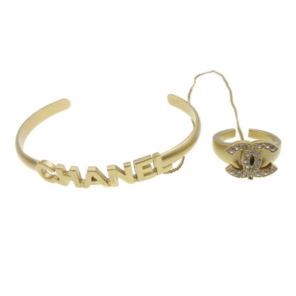 Chanel Logo Bangle with Chain Attached CC Metal with Crystal Product Image
