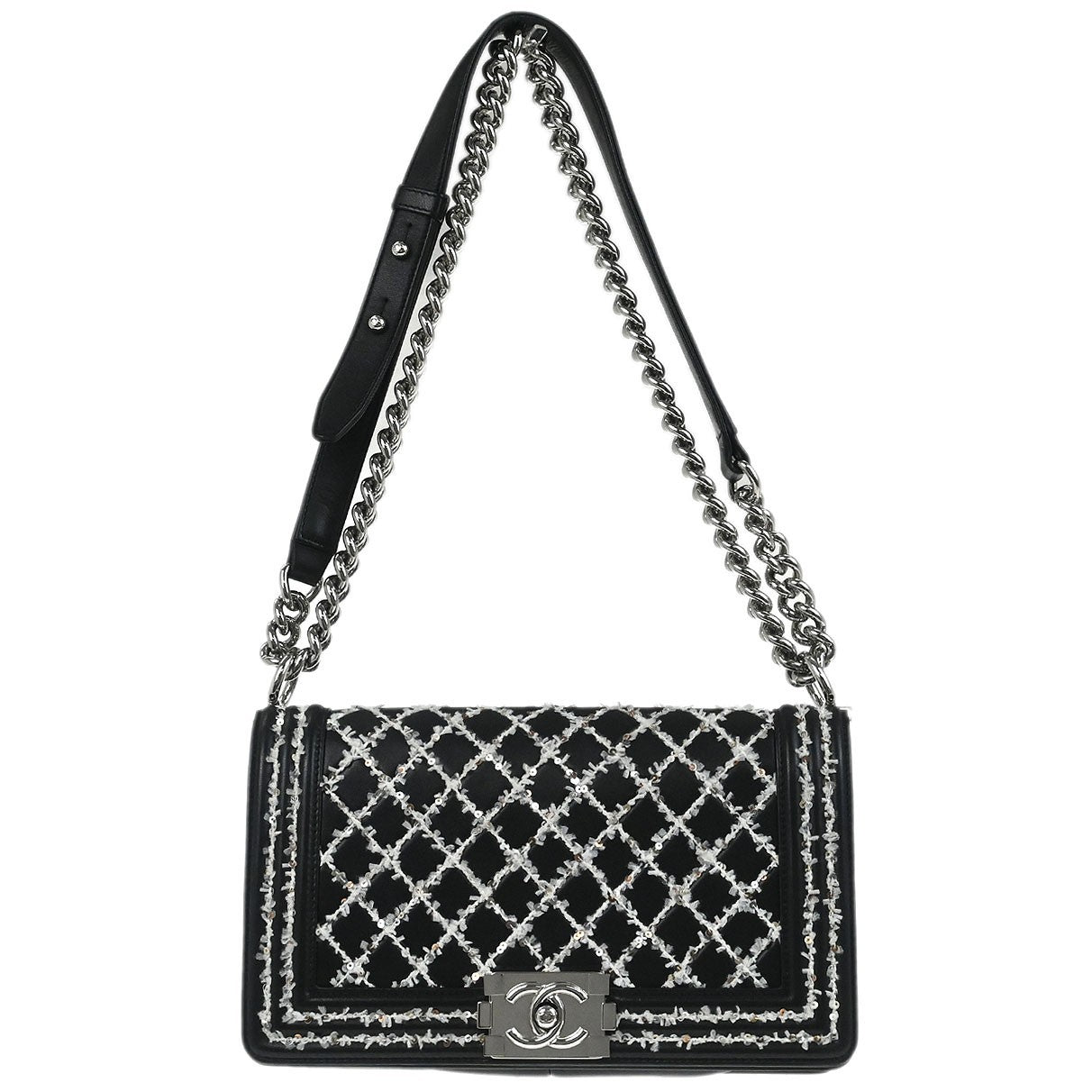 Chanel Boy Flap Sequin Quilted Calfskin Old Medium