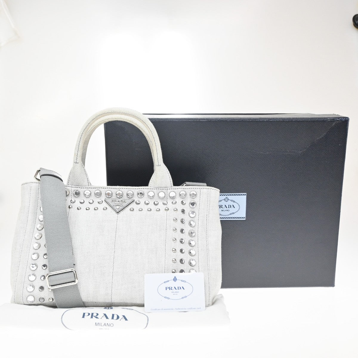 Prada Canapa Convertible Rhinestone Embellished Canvas Medium
