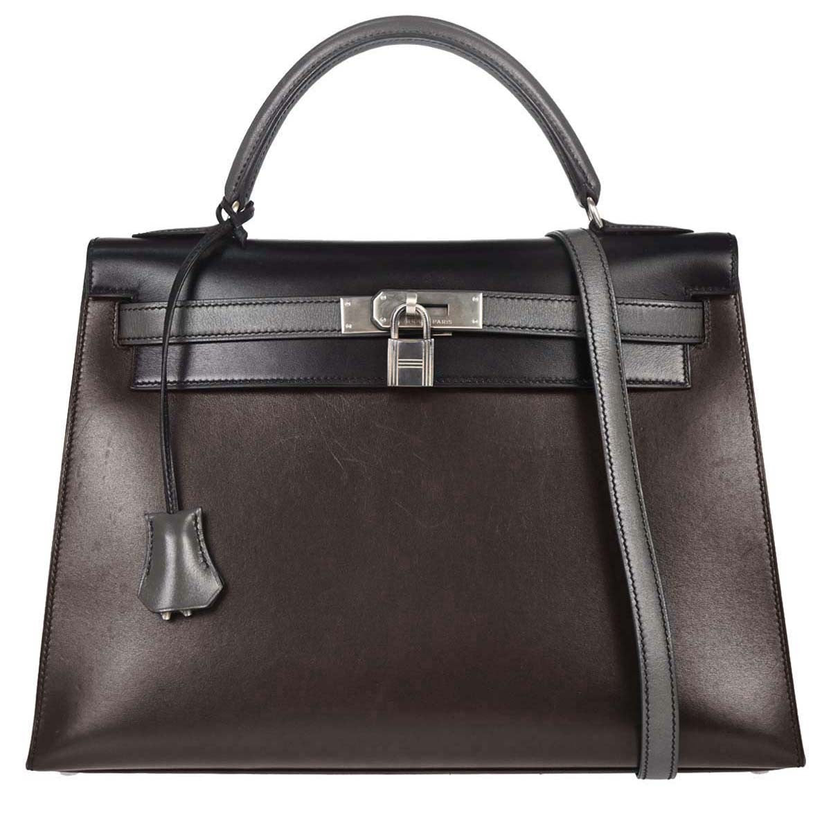 Hermes Kelly Black Box Calf with Palladium Hardware 32