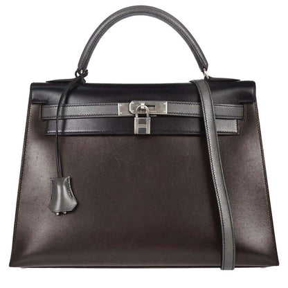 Hermes Kelly Black Box Calf with Palladium Hardware 32