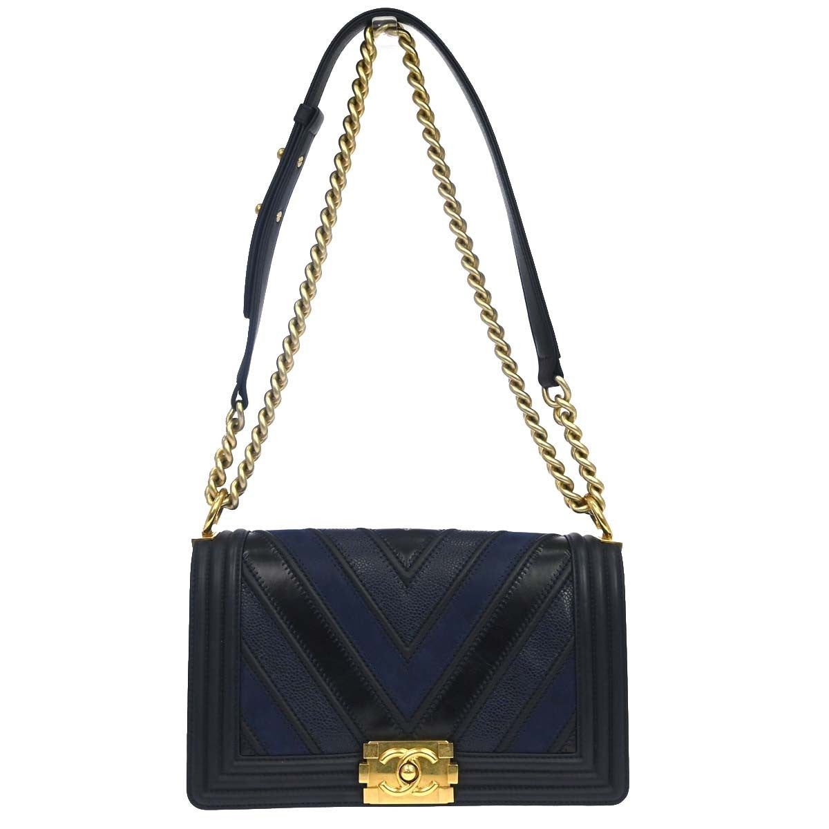 Chanel Boy Flap Chevron Caviar and Calfskin Old Medium