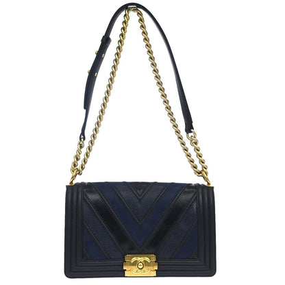 Chanel Boy Flap Chevron Caviar and Calfskin Old Medium