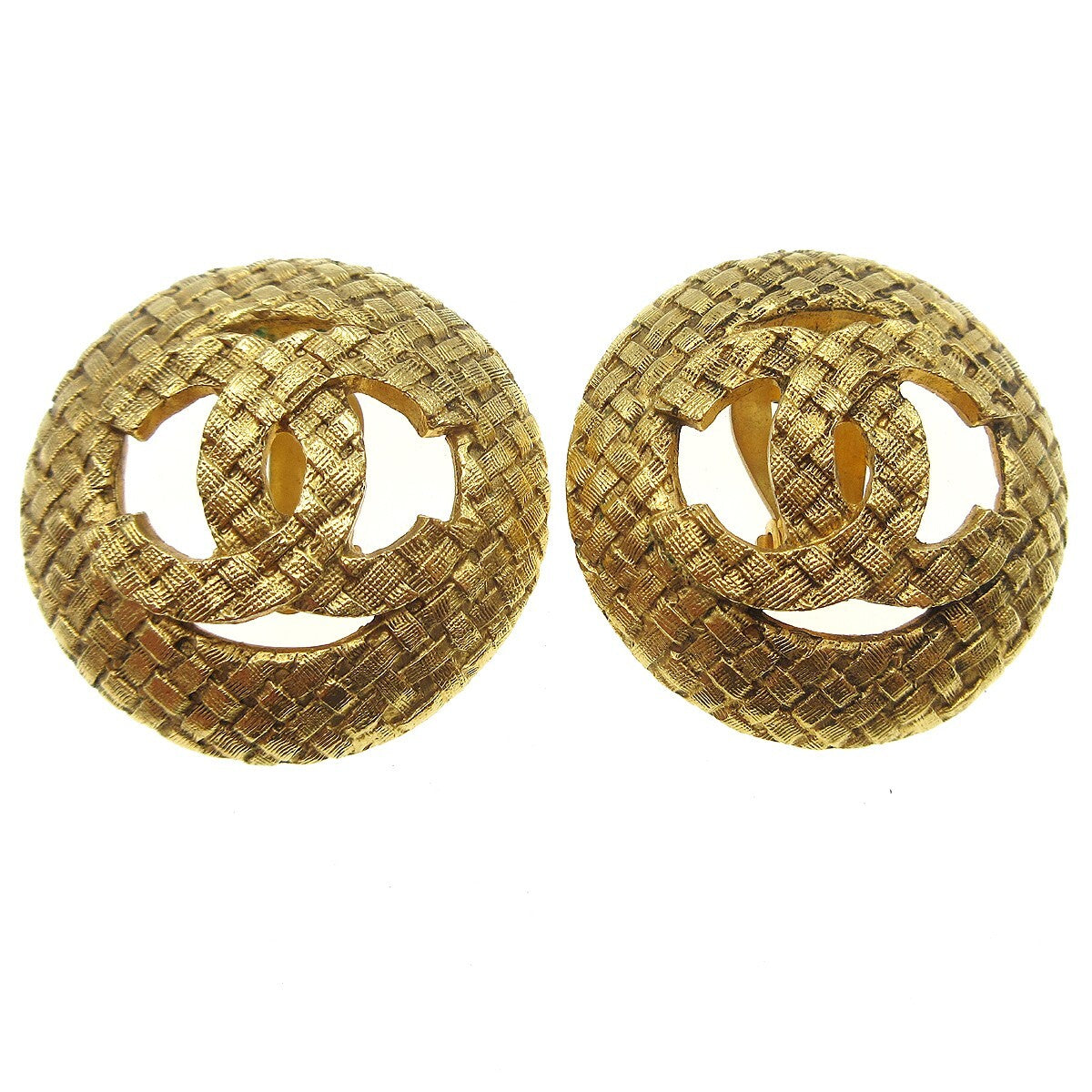 Chanel Vintage CC Round Cutout Clip-On Earrings Metal Product Image
