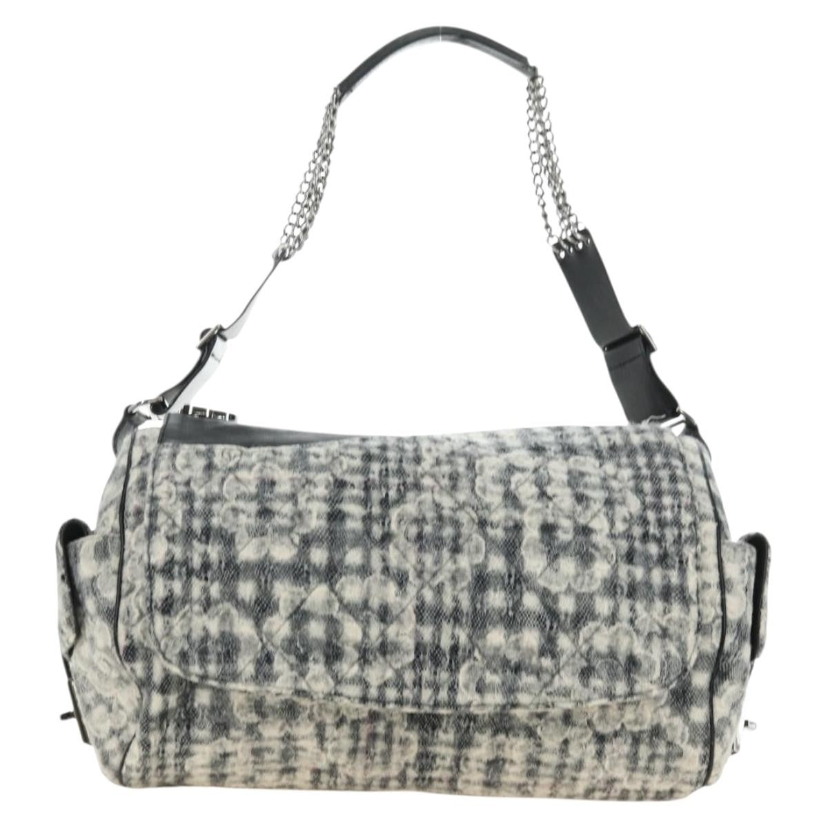 Chanel Vintage Camellia Flap Camera Quilted Tweed Large