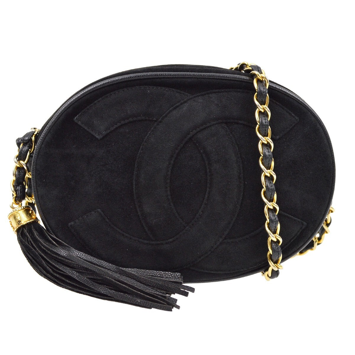 Chanel CC Mark Round chain black suede mini