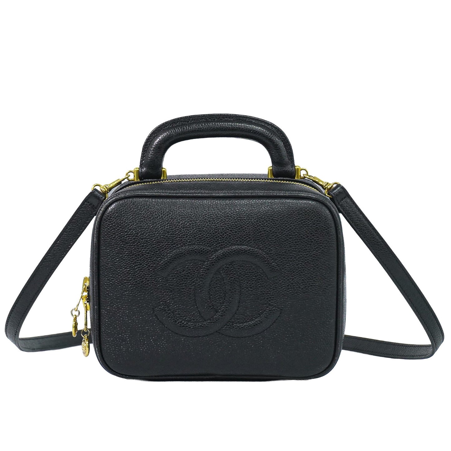 Chanel Vintage Timeless Zip Around Vanity Case Caviar Small