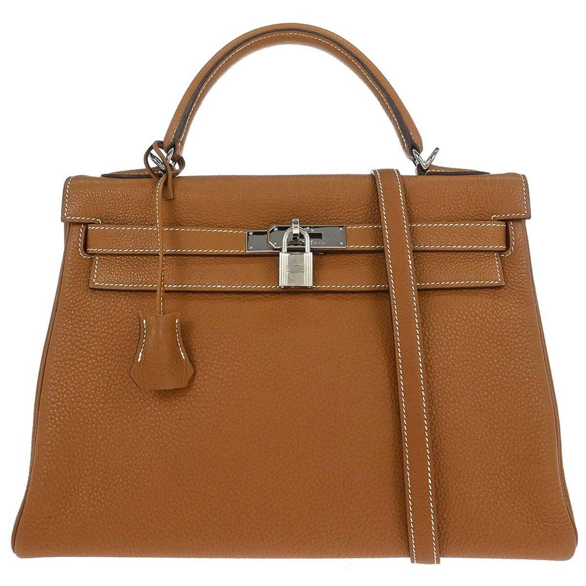 Hermes Kelly Handbag Brown Togo with Palladium Hardware 32