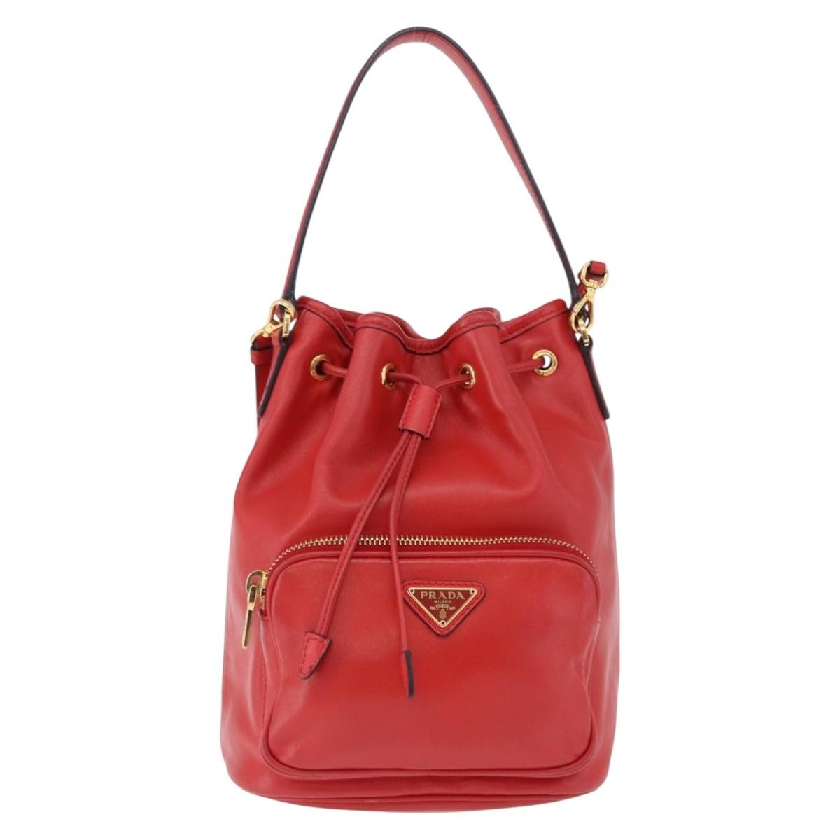 Prada Drawstring Pocket Bucket Soft Calf Small