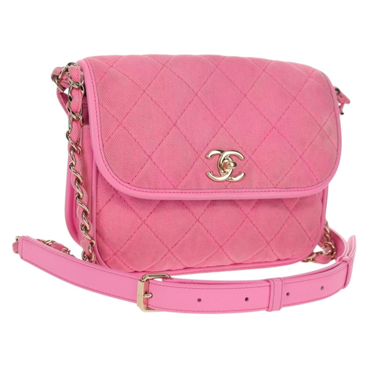 Chanel Flap Messenger Bag Quilted Denim Small