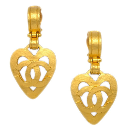 Chanel Vintage CC Heart Cut Out Drop Clip-On Metal Product Image