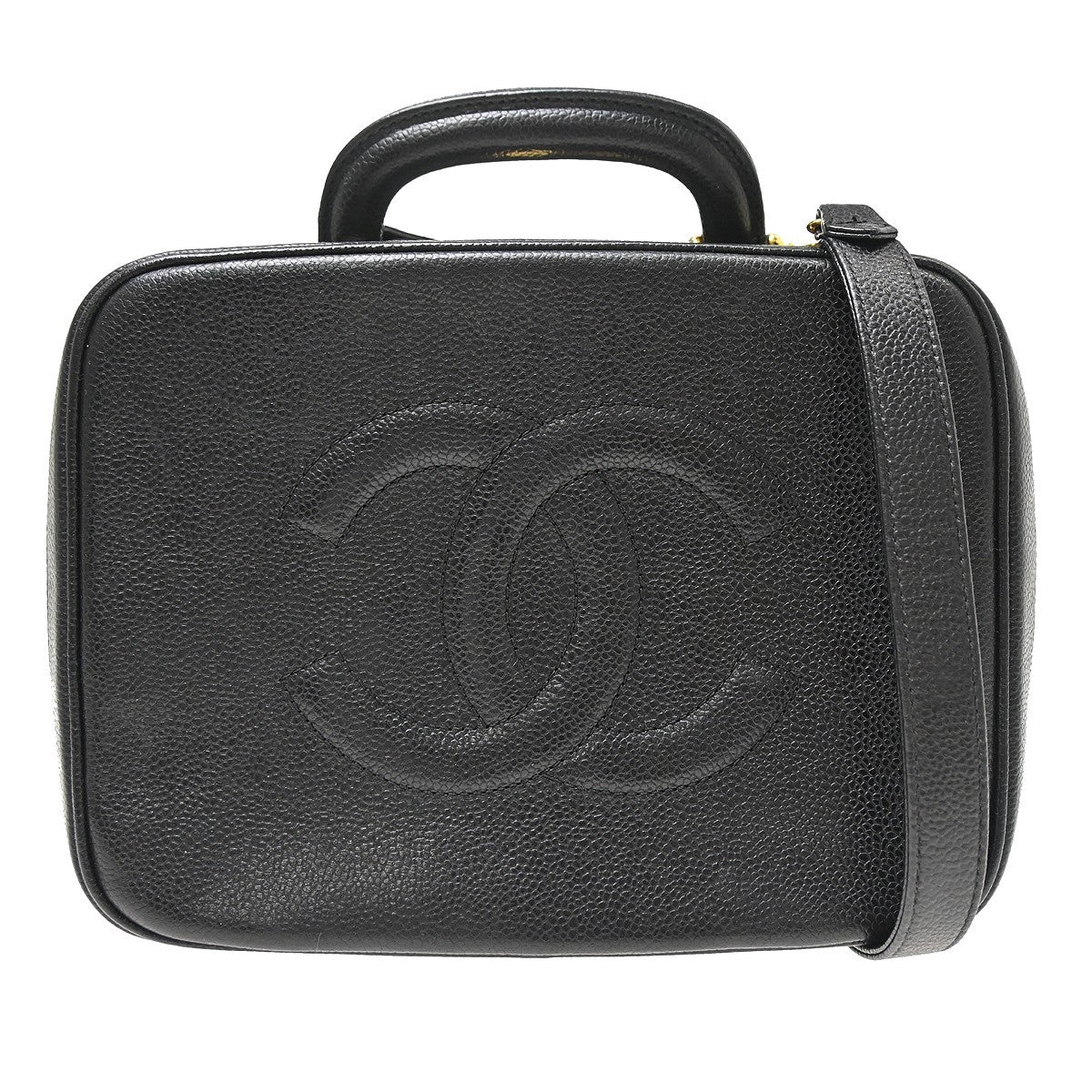 Chanel Vintage Timeless Zip Around Vanity Case Caviar Small