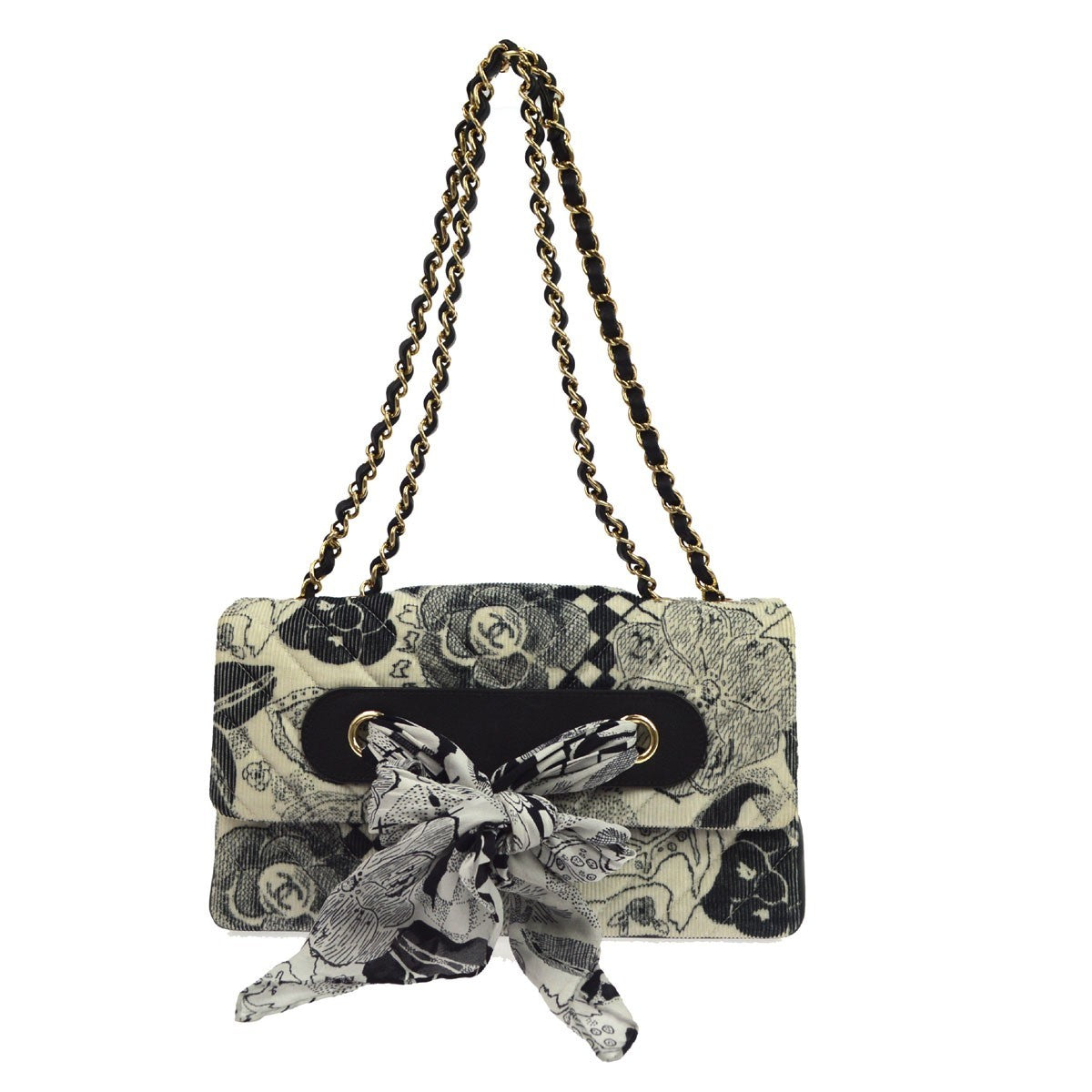 Chanel Limited Edition Scarf Flap Printed Silk and Leather Medium