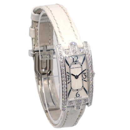 Harry Winston Avenue C Quartz White Gold and Alligator with Diamond Bezel and Mother of Pearl 19