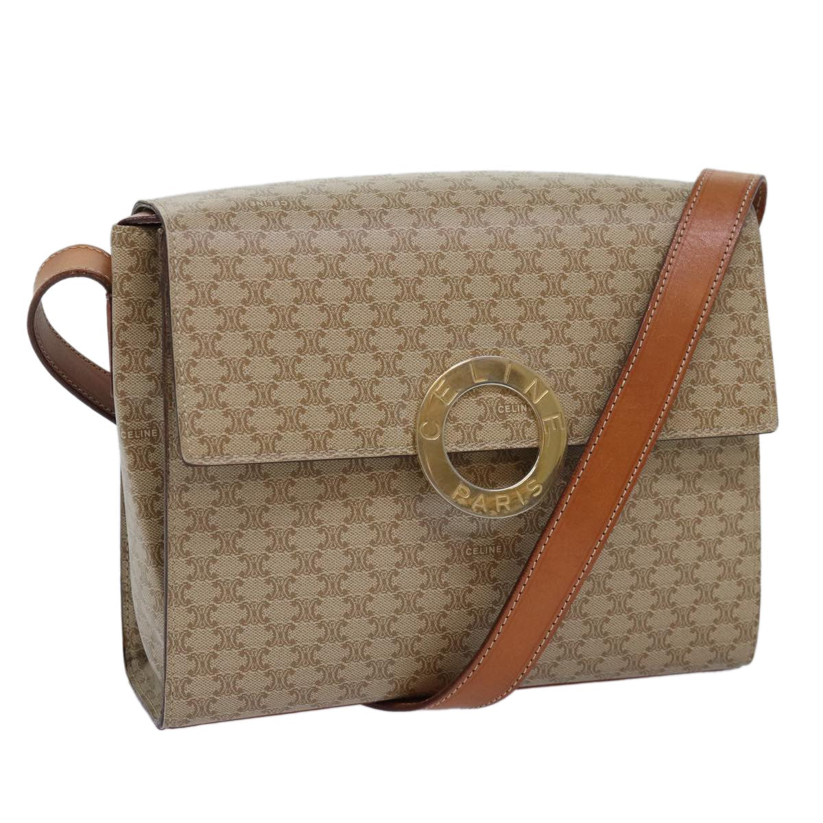 Celine Vintage Macadam Circle Logo Shoulder Bag Canvas and Leather Product Image