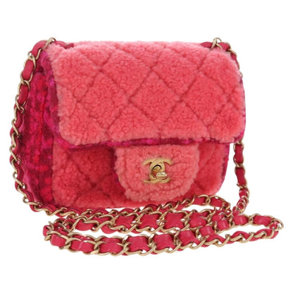 Chanel Vintage Square Classic Single Flap Quilted Shearling and Tweed Mini