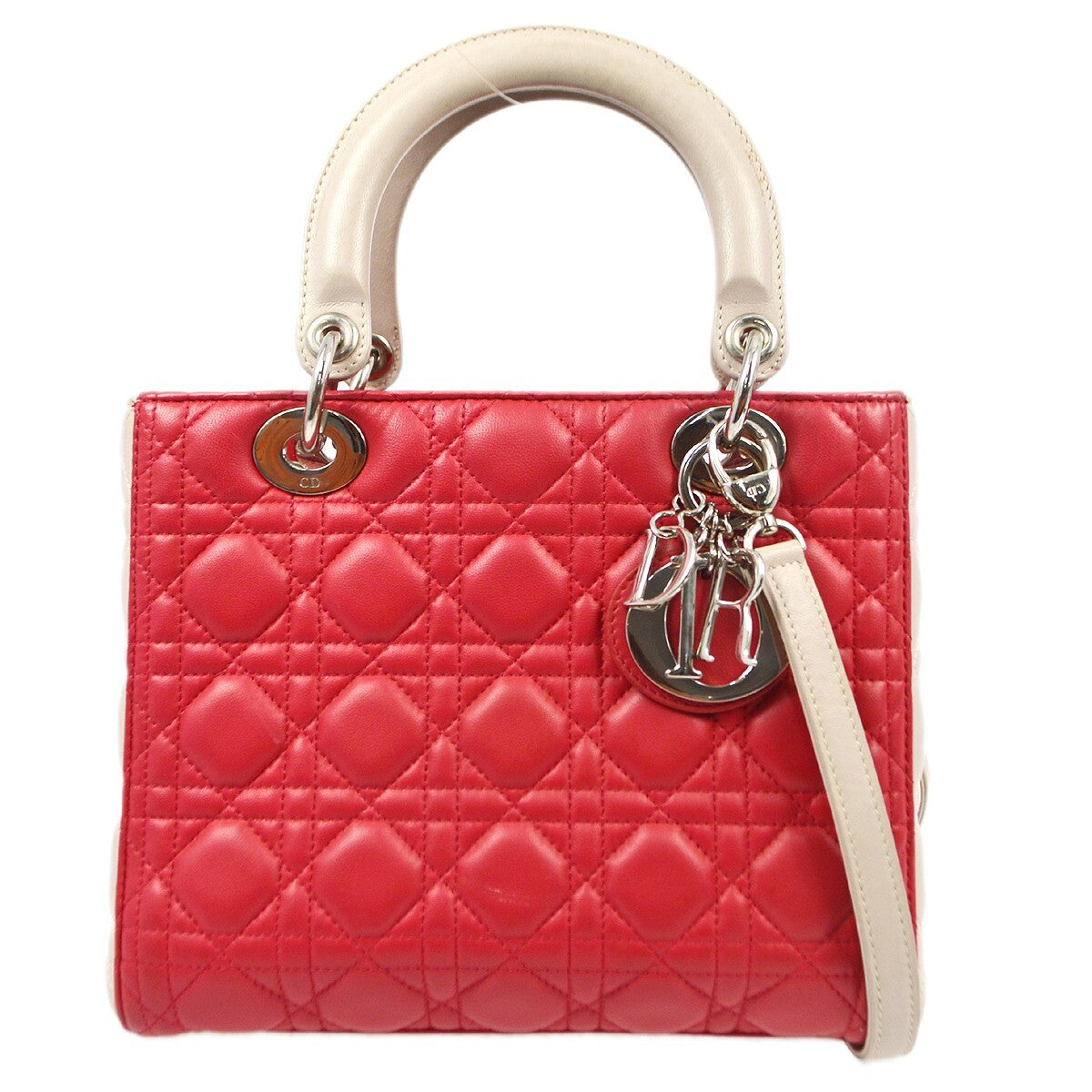 Christian Dior Bicolor Lady Dior Bag Cannage Quilt Lambskin Medium