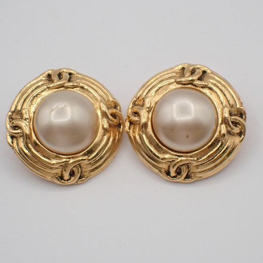 Chanel Vintage Round Clip-On Metal with Faux Pearl Product Image