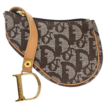 Christian Dior Vintage Saddle Zip Coin Purse Diorissimo Canvas Mini
