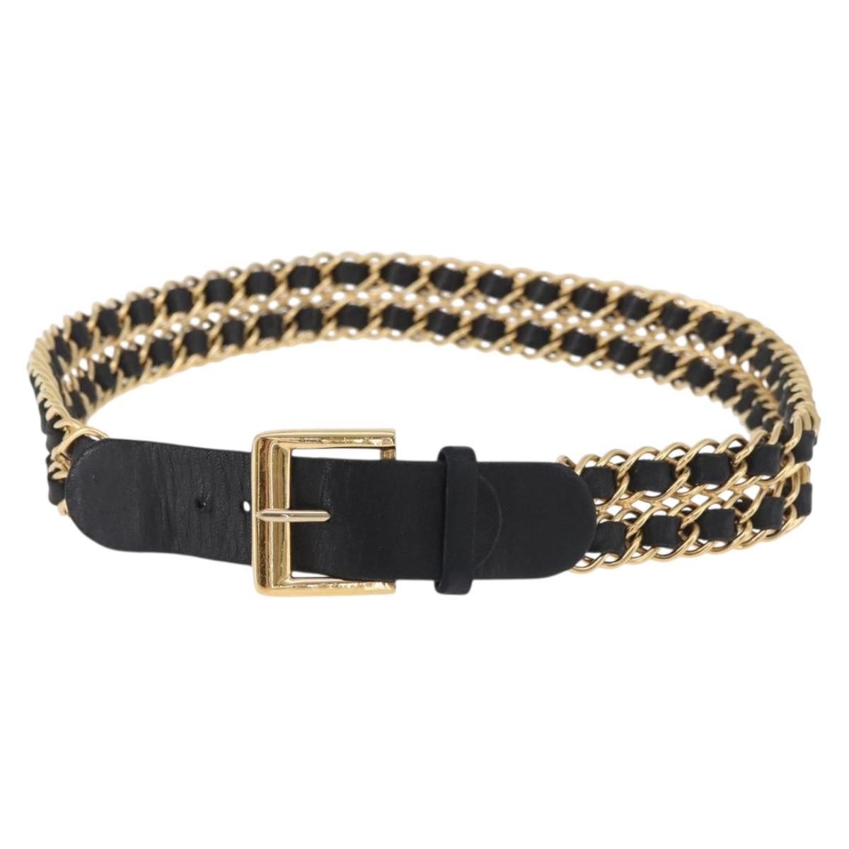 Chanel Vintage Buckle Chain Belt Leather and Metal Product Image