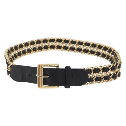 Chanel Vintage Buckle Chain Belt Leather and Metal Product Image