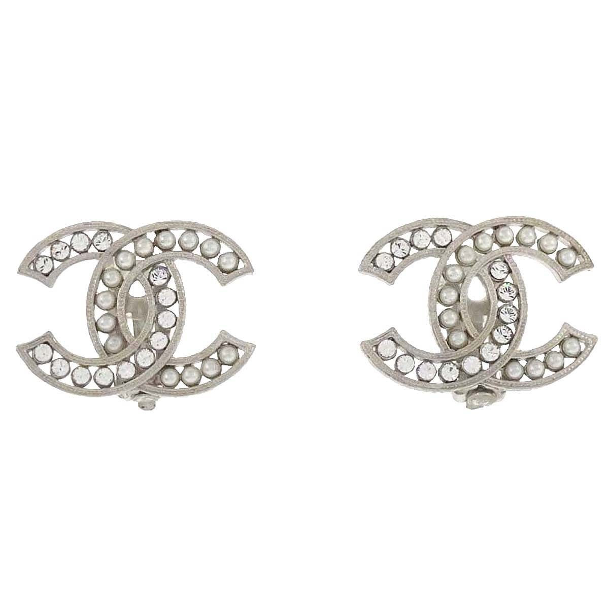 Chanel CC Clip-On Metal with Crystals and Faux Pearls Product Image