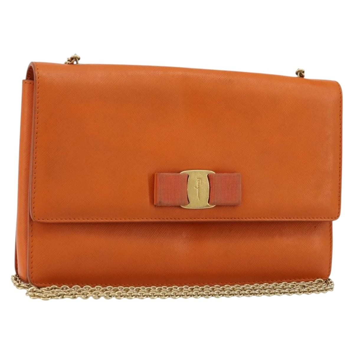 Salvatore Ferragamo Vara Bow Chain Clutch Leather Small