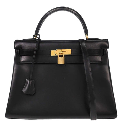 Hermes Kelly Black Box Calf with Gold Hardware 32