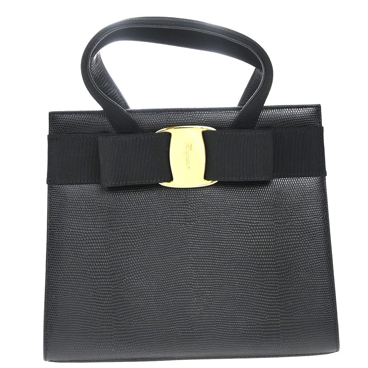 Salvatore Ferragamo Convertible Vara Bow Tote Lizard Embossed Leather Small