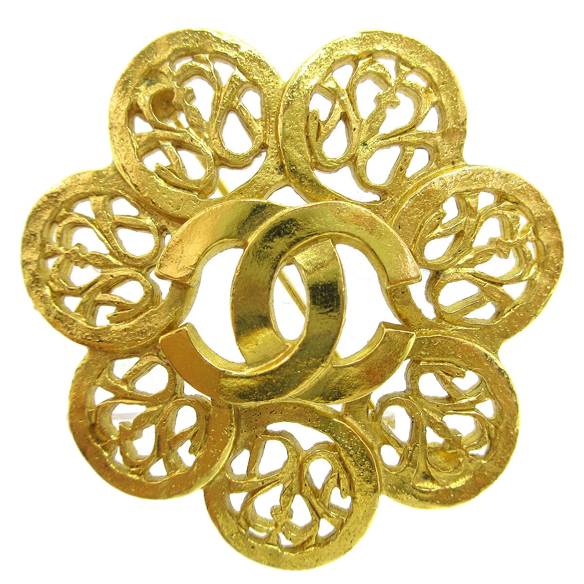 Chanel Vintage CC Flower Textured Metal Product Image
