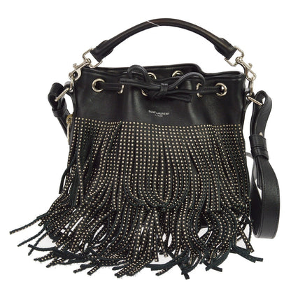Saint Laurent Fringe Emmanuelle Bucket Studded Leather Small