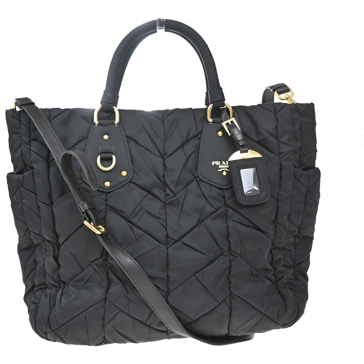 Prada Convertible Side Pocket Tote Chevron Tessuto Medium