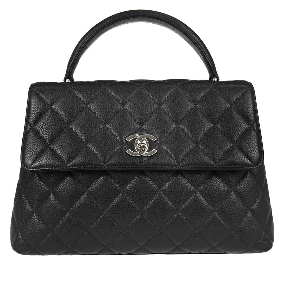 Chanel Vintage Classic Top Handle Flap Quilted Caviar Medium