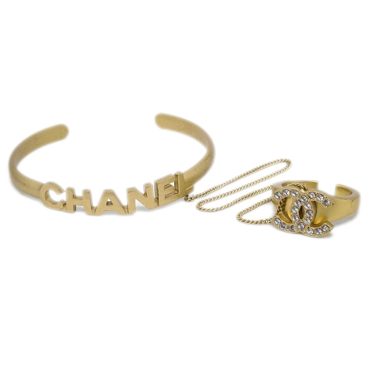 Chanel Logo Bangle with Chain Attached CC Metal with Crystal Product Image