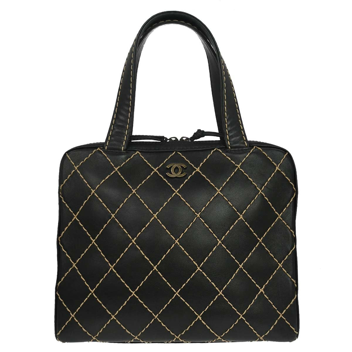 Chanel Surpique Zip Around Satchel Quilted Leather Large