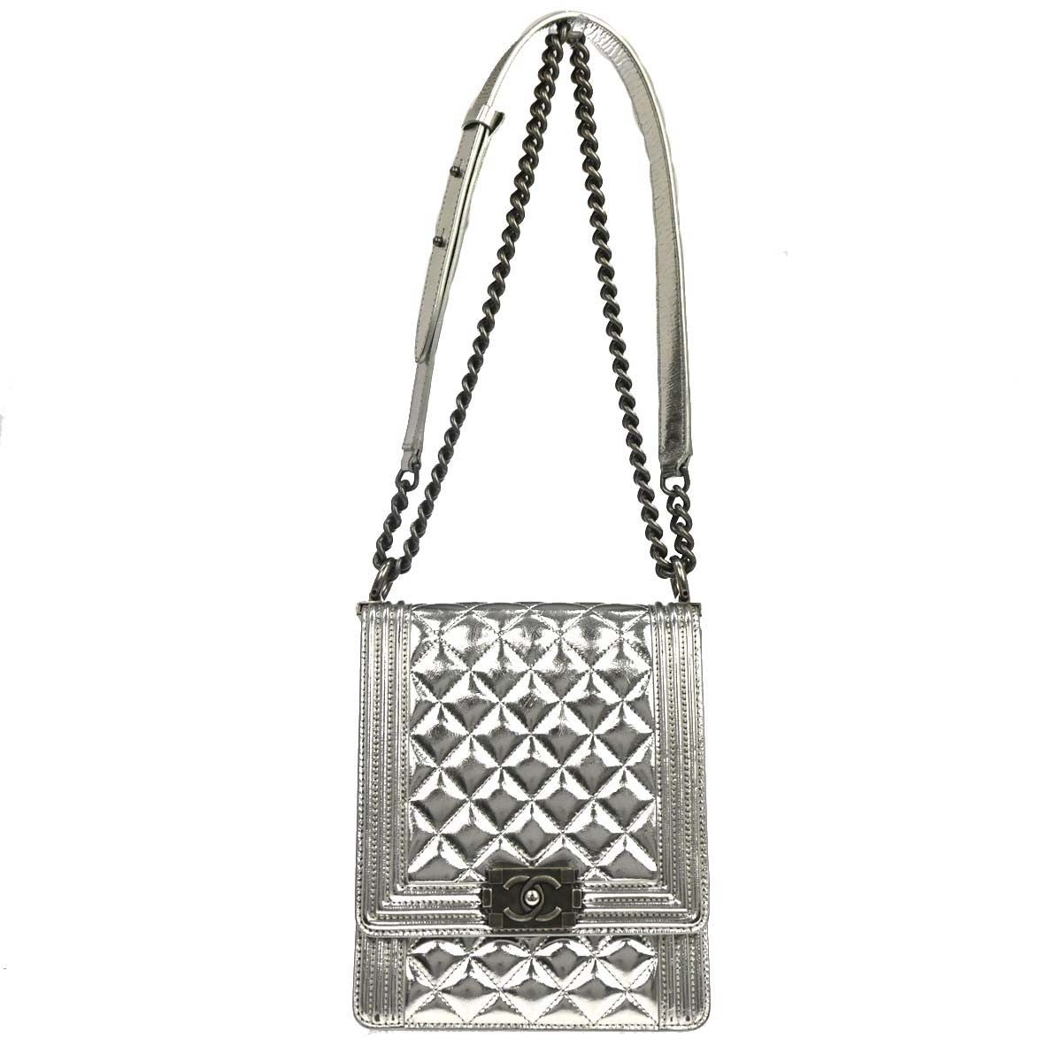 Chanel North South Boy Flap Quilted Metallic Calfskin Small