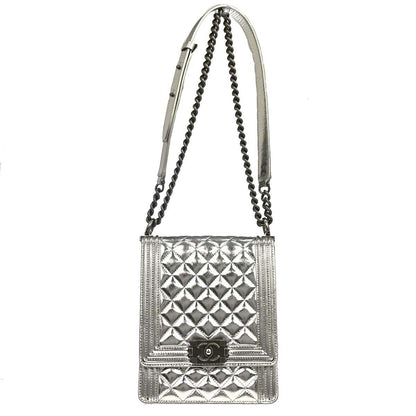 Chanel North South Boy Flap Quilted Metallic Calfskin Small