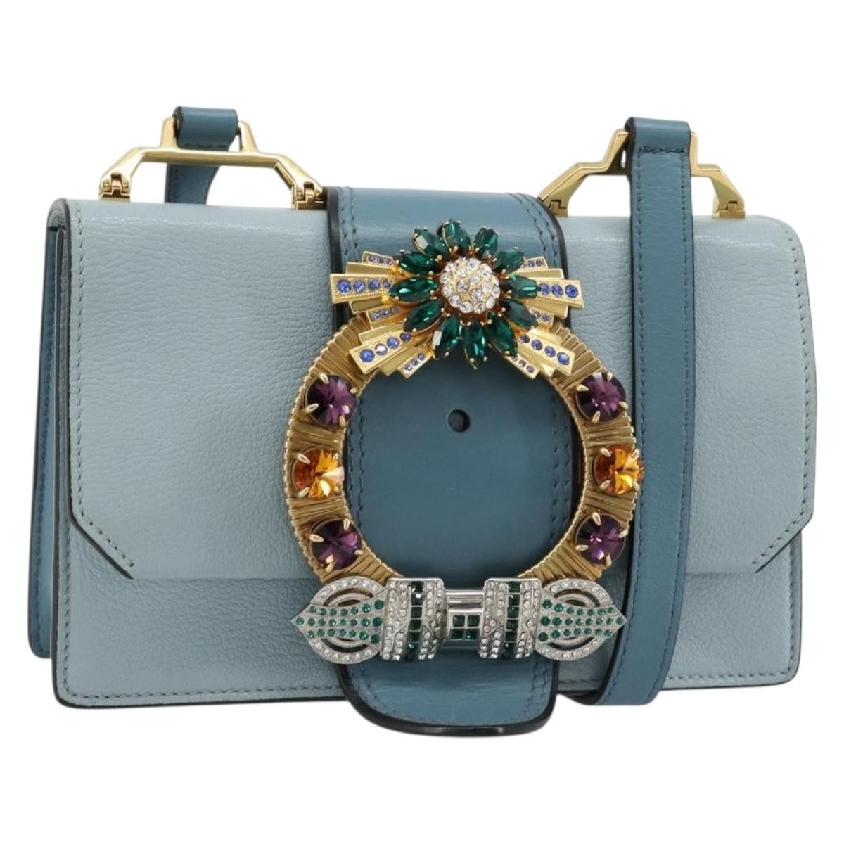 Miu Miu Madras Crystal Buckle Leather Small