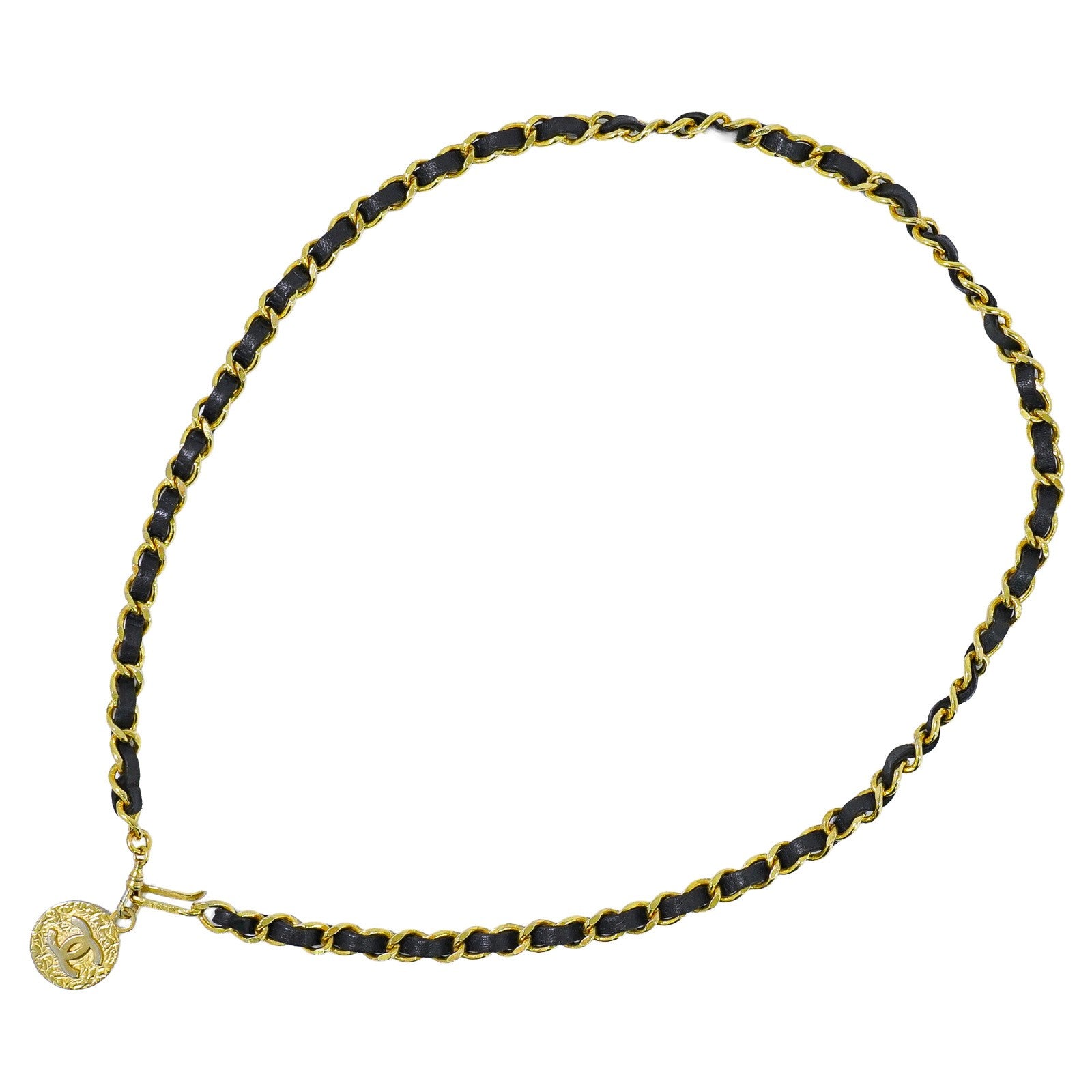 Chanel Vintage Logo Chain Belt Metal and Leather Product Image