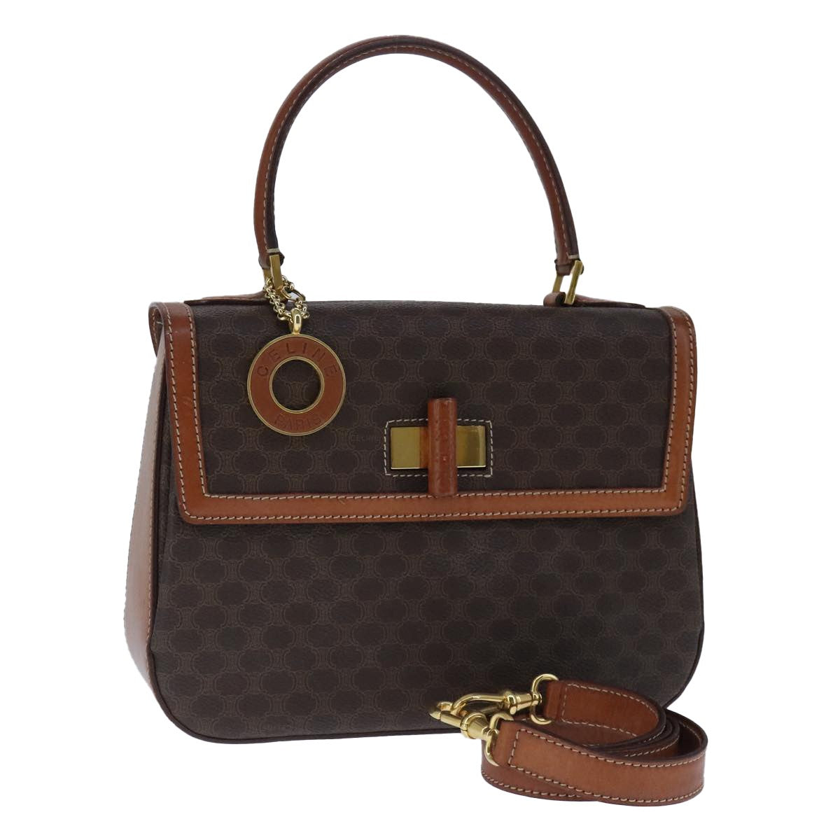 Celine Vintage Convertible Top Handle Bag Macadam Coated Canvas Medium