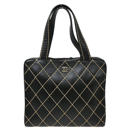 Chanel Surpique Zip Around Satchel Quilted Leather Medium