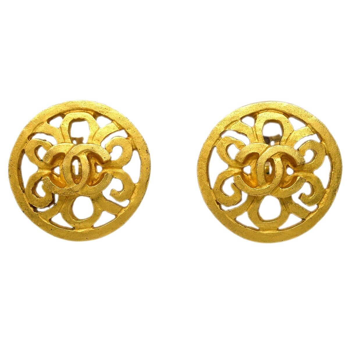 Chanel Vintage CC Round Clip-On Earrings Metal Small