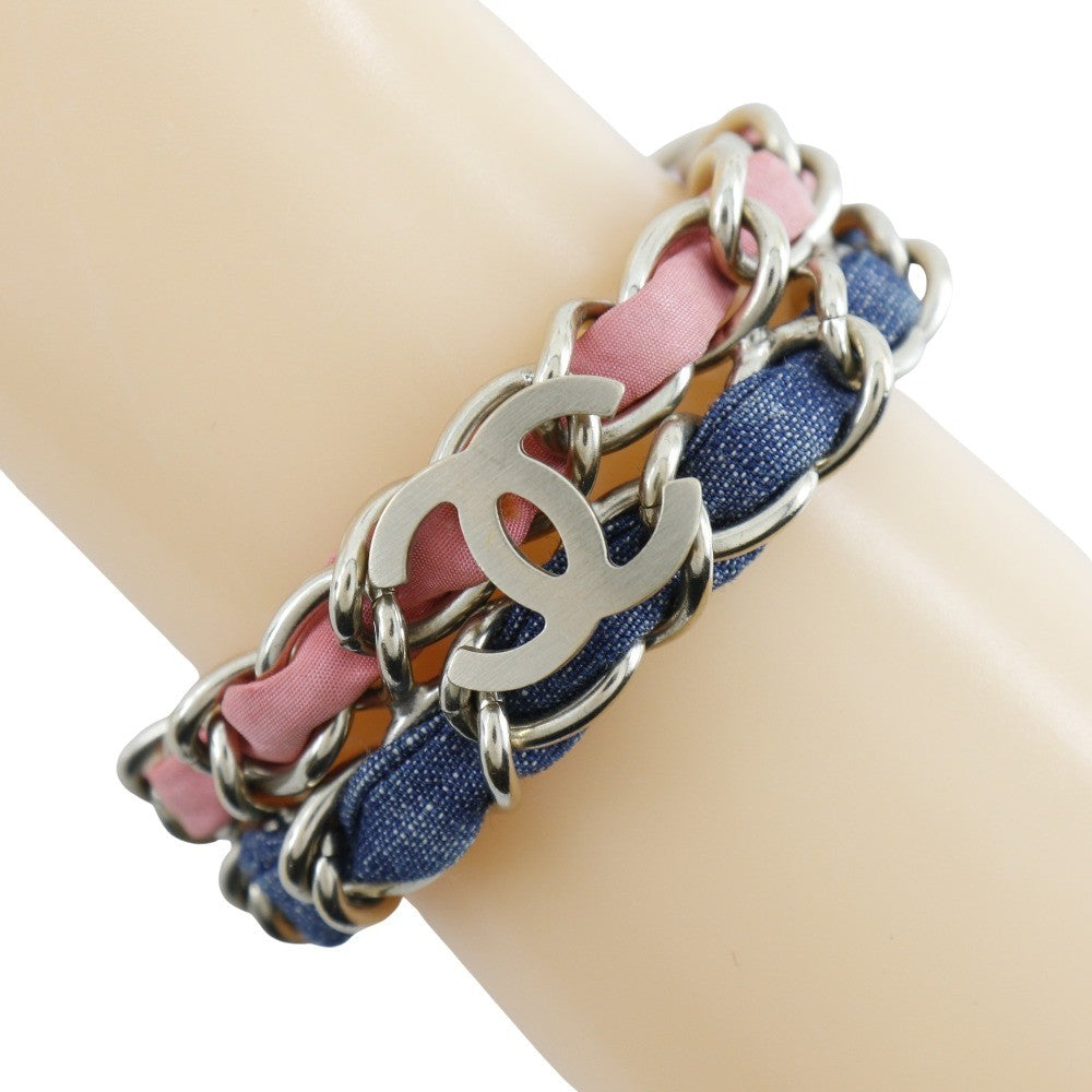 Chanel Coco mark chain 2 bracelet Metal and denim Product Image