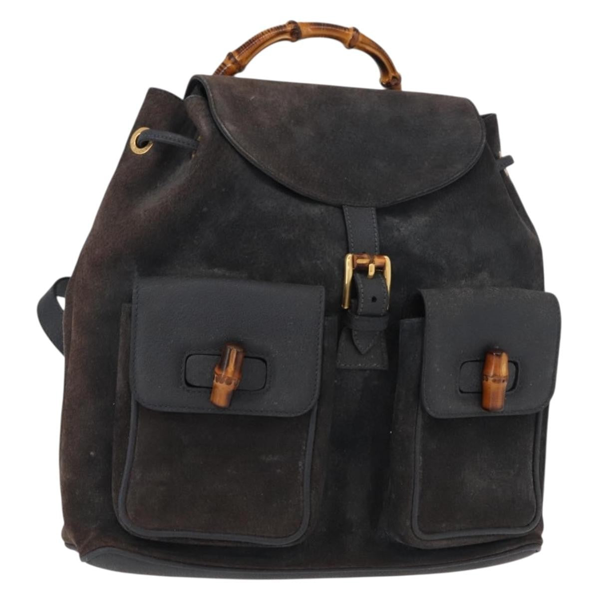 Gucci Vintage Bamboo Backpack Suede Medium